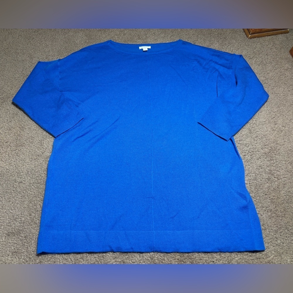 J Jill Royal Blue 3/4 sleeve Sweater 100% Merino Wool Womens Size Medium Tall